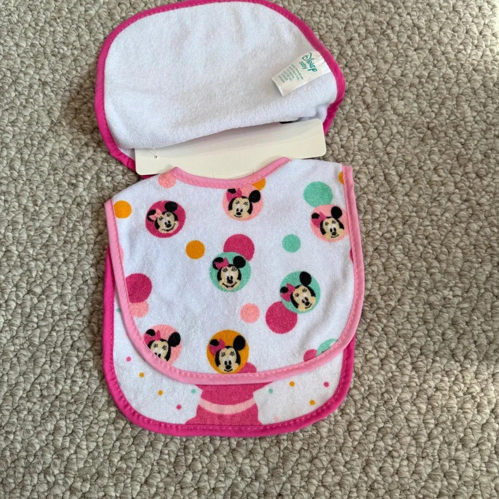 Disney Baby Minnie Mouse Bibs 3 Pack Pink White‎ Polka Dot New